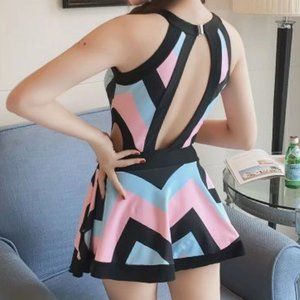 SALANGHAE Chevron Patterned Swimdress